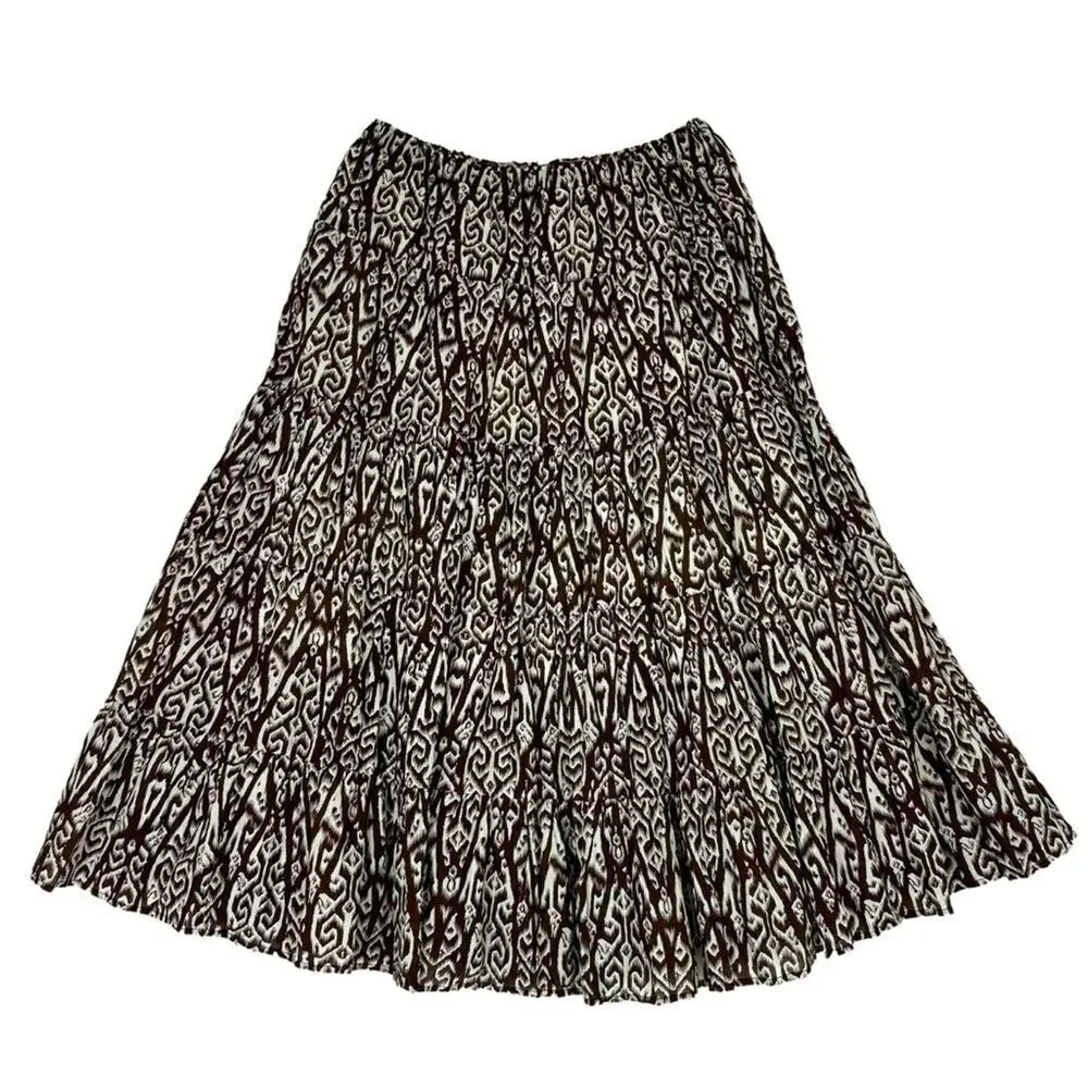 Christopher & Banks Women Tiered Drawstring Midi Skirt M 100% Cotton Resort Boho